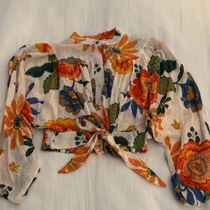 Vibrant Floral Tie-Front Blouse